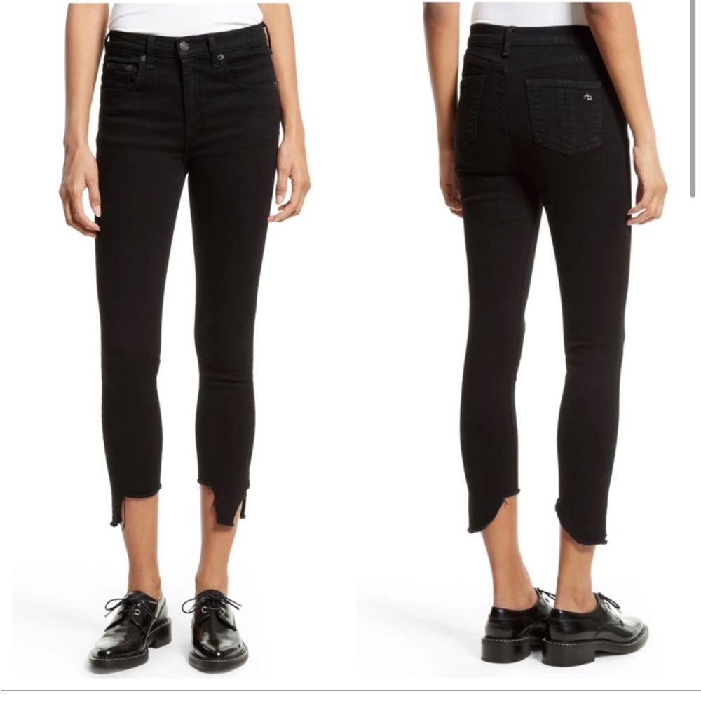 rag & bone Raw Hem Ankle Jeans Black High Rise Skinny 28 Cropped